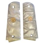 1911 white fire pearl gun grips with factory gold medallions