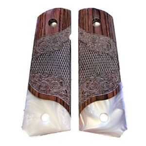 1911 full size carved rosewood gun grips with acrylic pearl accent