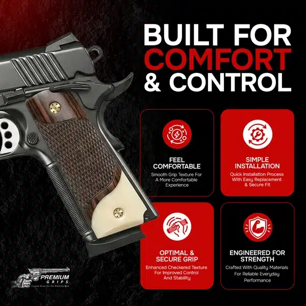 Classic full size 1911 grips, rosewood with ivory accent