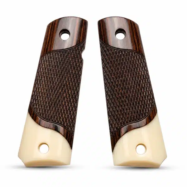 Classic rosewood 1911 pistol grips with ivory inlay