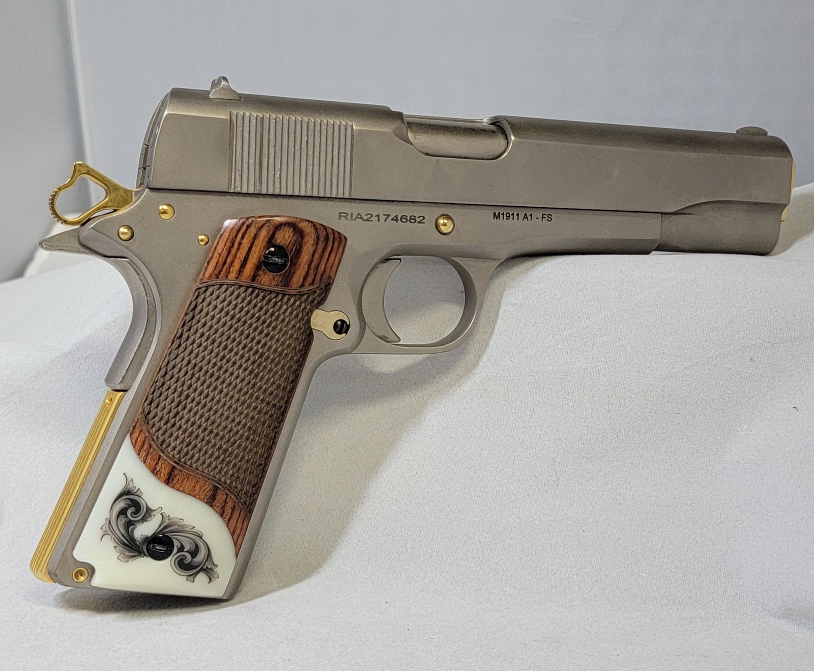 1911 Full Size Custom Engraved Imitation Ivory Grips Grim Reaper...