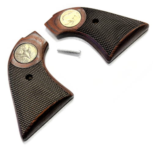 thumbnail image 2 of Checkered Rosewood Grips For Heritage Arms Rough Rider 6 & 9 Shot – With US Medallion 2 of 6