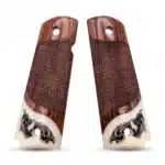 Pair of full size 1911 rosewood grips, faux scrimshaw acrylic ivory detail
