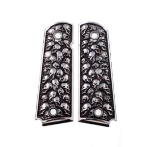 1911 Colt Rock Island 3D Skulls Pewter Finish Solid Aluminum Grips Full Size