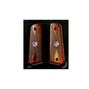 1911 US flag rosewood gun grips with double diamond checkered pattern
