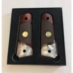 1911 US medal rosewood gun grips with pearl accent and gold US medallions