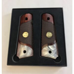 1911 US medal rosewood gun grips with pearl accent and gold US medallions