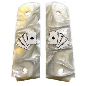 1911 acrylic pearl white ace gun grips with full color aces design