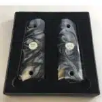 1911 gun grips in black pearl acrylic with silver Punisher medallions