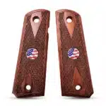 Pair of full size 1911 US flag grips in checkered rosewood with flag medallions
