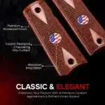 Full size 1911 rosewood grips with double diamond checkering and US flag medallions