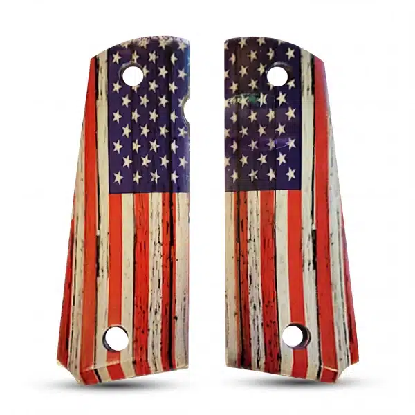 Rustic Old Glory flag 1911 grips, diamond textured laminate wood