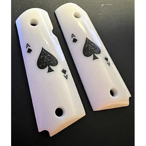 White 1911 Grip Panels – Full Size Government Ace of Spades Design