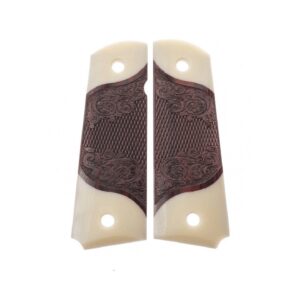 1911 Full Size Carved Rosewood Gun Grips with Ivory Accents