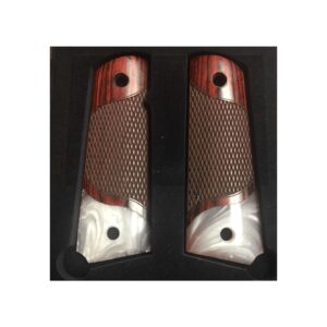 1911 full size checkered rosewood gun grips with acrylic pearl accent