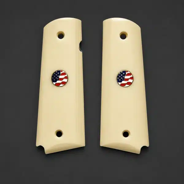 Ivory 1911 grips with US flag medallion, solid acrylic full-size for Colt clones