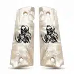 Pair of white pearl 1911 grips with Grim Reaper artwork
