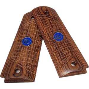 1911 full size double diamond rosewood gun grips with blue Colt medallions