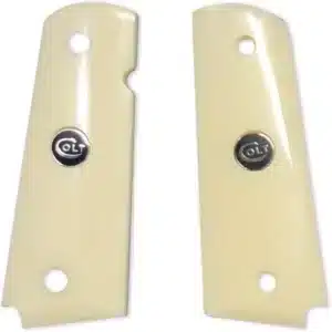 ivory 1911 grips with black and silver Colt medallions