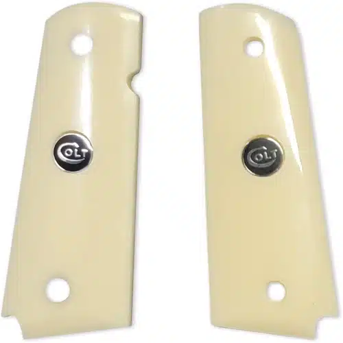 ivory 1911 grips with black and silver Colt medallions