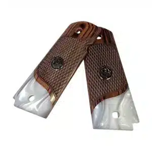 1911 rosewood grips white pearl acrylic accent black enamel Ruger medallions CNC carved full size