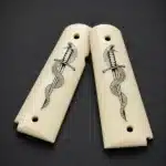 1911 snake grips with UV-printed snake coiled around dagger image on white ABS full-size