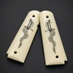 1911 snake grips with UV-printed snake coiled around dagger image on white ABS full-size