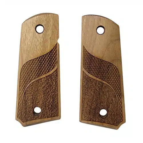 1911 officer grips in unfinished walnut with checkering stippling and sweeping border detail
