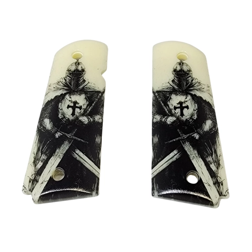Crusader 1911 grips full-size ABS with UV-printed medieval artwork