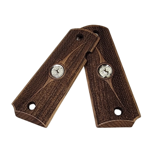 1911 walnut grips full size unfinished checkered with silver Colt medallion