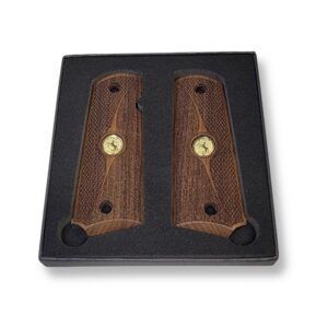 1911 Full Size Grips Unfinished Walnut with Checkering and Rough Texturing Separated by a Beautiful Curved Detail and a Gold Colt Medallion