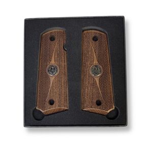 1911 Full Size Grips Unfinished Walnut with Checkering and Rough Texturing Separated by a Beautiful Curved Detail and a Black Ruger Medallion