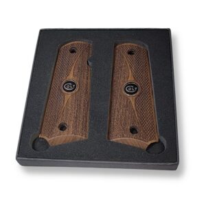 1911 Full Size Grips Unfinished Walnut with Checkering and Rough Texturing Separated by a Beautiful Curved Detail and a Black Colt Medallion