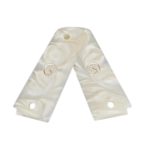 Colt 1911 White Pearl Acrylic Full-Size Gun Grips with Silver Medallions