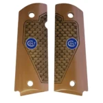 1911 Colt medallion grips with blue Colt medallion and fish scale texture, full size, fits Colt Government and most 1911 clones