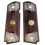 1911 grip panels in checkered rosewood with acrylic pearl accent and eagle medallion — full size