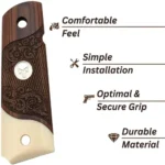 1911 Punisher grips carved rosewood with silver medallion Government model frame