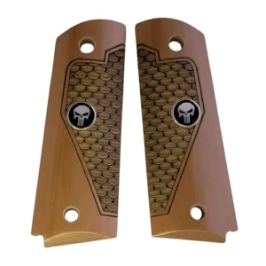 1911 Punisher grips with fish scale texture and black Punisher skull medallion