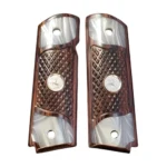 1911 Rosewood Grips Checkered Pearl – Silver Rearing Horse Medallion Full Size