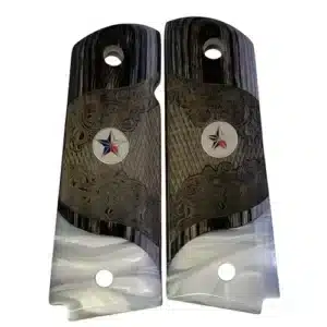 1911 Texas grips in carved black rosewood with acrylic pearl accent and Texas Star medallion — full size