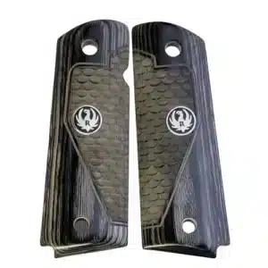 1911 black rosewood dragon scale grips with black Ruger medallion, fits Colt Government model and most full-size 1911 clones