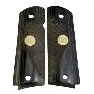 1911 black rosewood dragon scale grips with gold US medallion, fits Colt Government model and most full-size 1911 clones