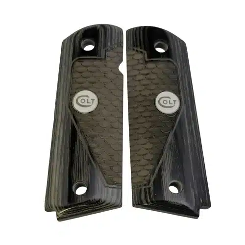 1911 full-size black rosewood grips with dragon scale texture and white Colt medallion, fits Colt Government model and most 1911 clones