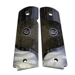 1911 full size black rosewood gun grips with acrylic pearl and black Colt medallion