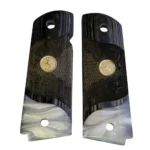 1911 rosewood grips full size carved black wood with acrylic pearl and gold rearing horse medallion
