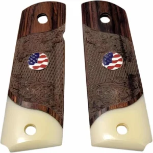 1911 rosewood grips full size carved with acrylic ivory accent and American flag medallion