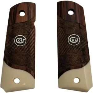 1911 rosewood grips full size carved with acrylic ivory accent and black Colt medallion
