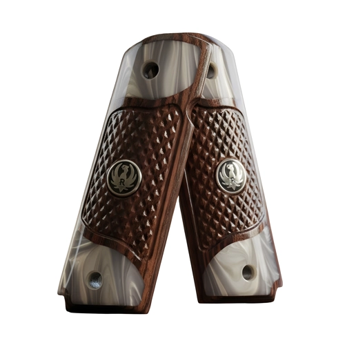 1911 wood grip checkered rosewood full size Government model with acrylic pearl inlay