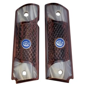 1911 Full Size
  Checkered Rosewood and Acrylic Pearl Grips with Blue COLT Medallion