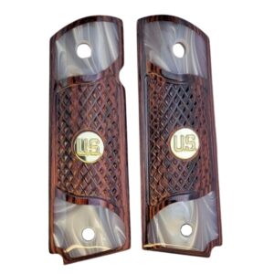 1911 Full Size
  Checkered Rosewood Grips and Acrylic Pearl with Gold U.S. Medallion